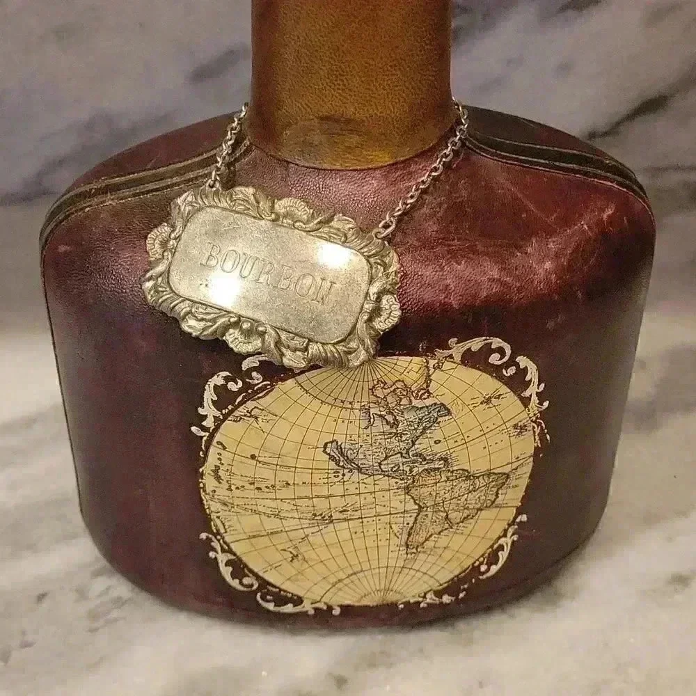 Decanter decorative empty Leather Map Decor Bourbon bottle